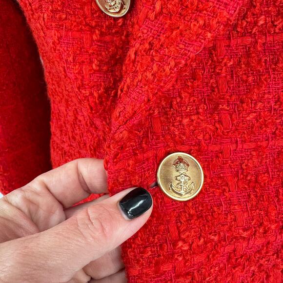 Zara Red Tweed Double Breasted Blazer Gold Buttons XS Holiday Party Chic - Picture 5 of 7